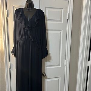 Chic Navy Blue Ruffle Long Sleeve Jumpsuit